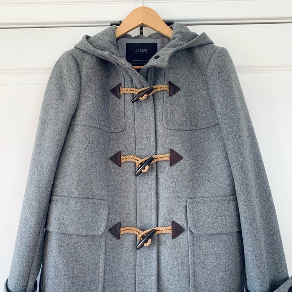 J. Crew Melton Wool Duffle Toggle Coat Italian Hooded Stadium Cloth Gray Size 4 - Picture 2 of 9
